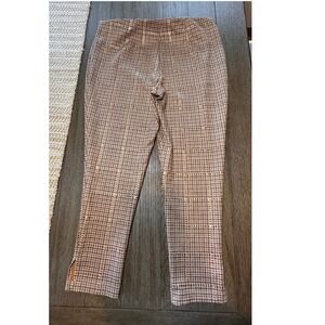Hope & Harlow Womens XL Plaid Gold Metallic Print Pull On‎ Career Pants Trousers